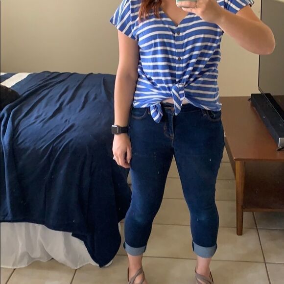 Blue & white stripe button-up top - Picture 3 of 9